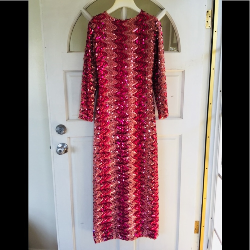 HALLOWEEN Vintage * Pink Magenta Sequin Maxi Dress